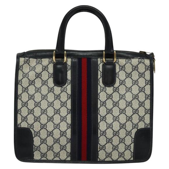 GUCCI GG Supreme Sherry Line Hand Bag Pvc Navy Gold - Picture 3 of 16